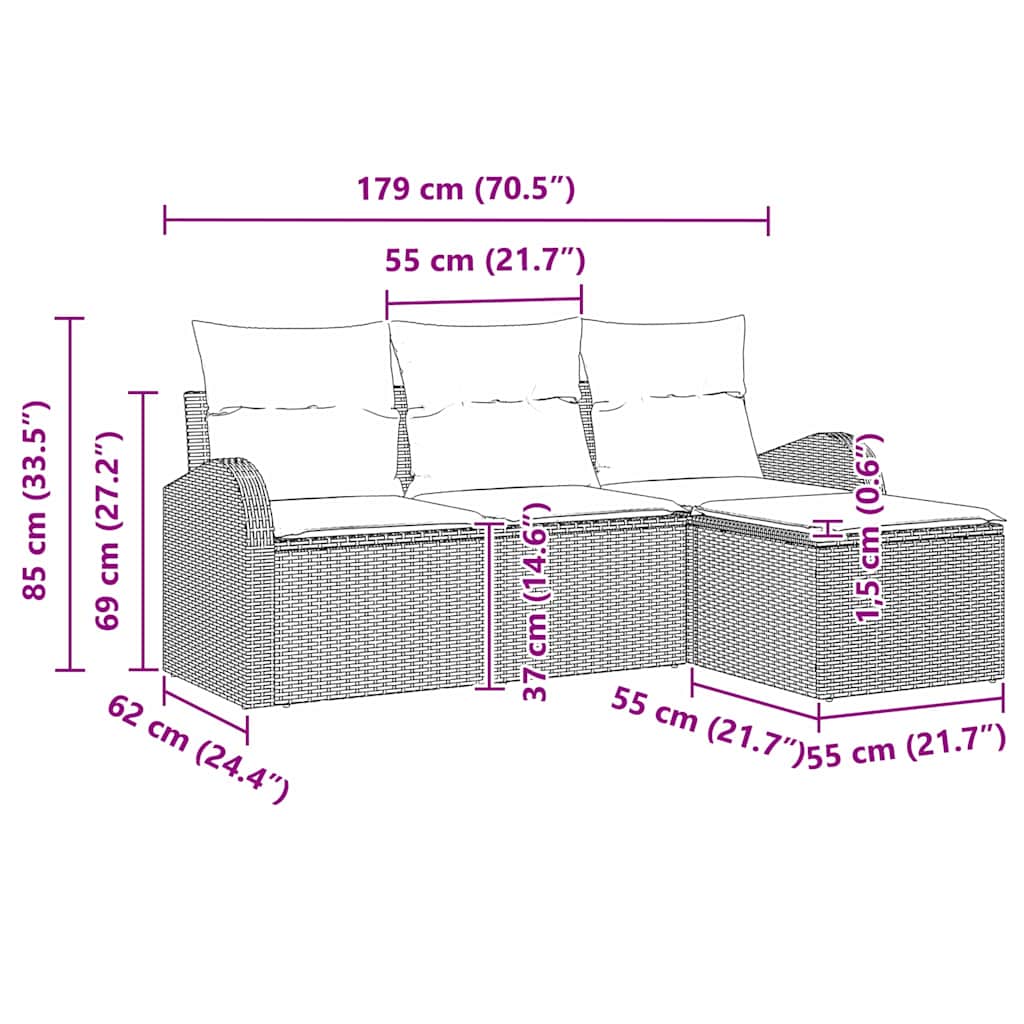 Sofa Set mit Kissen 4 pcs Schwarz und Weiß Poly-Rattan