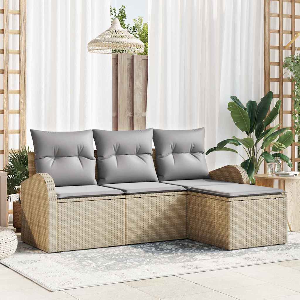 Sofa Set mit Kissen 4 pcs Schwarz und Weiß Poly-Rattan