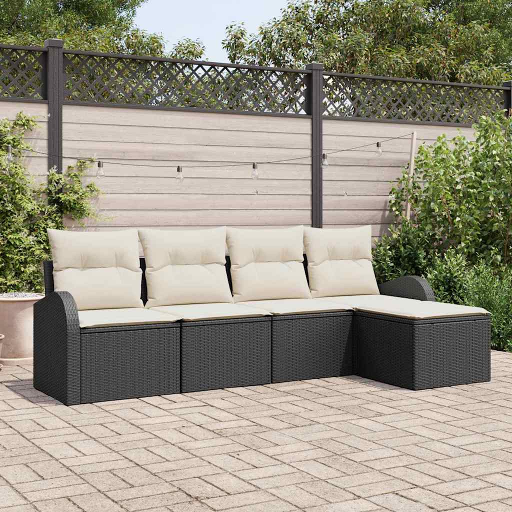 Sofa Set mit Kissen 5 pcs Schwarz und Weiß Poly-Rattan