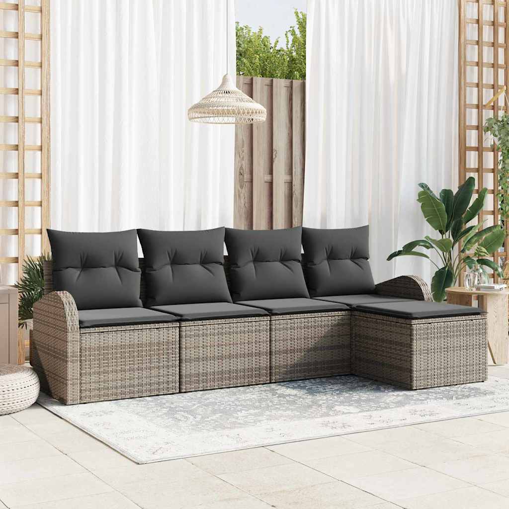 Sofa Set mit Kissen 5 pcs Schwarz und Weiß Poly-Rattan