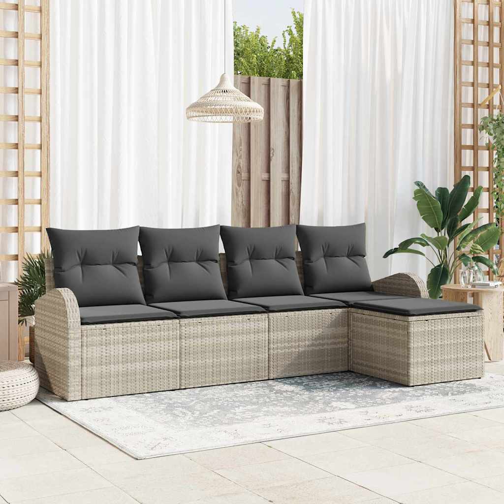 Sofa Set mit Kissen 5 pcs Schwarz und Weiß Poly-Rattan