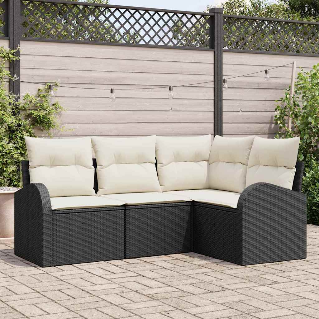 Gartensofa-set mit Kissen 4 pcs Schwarz und Weiß Poly-Rattan