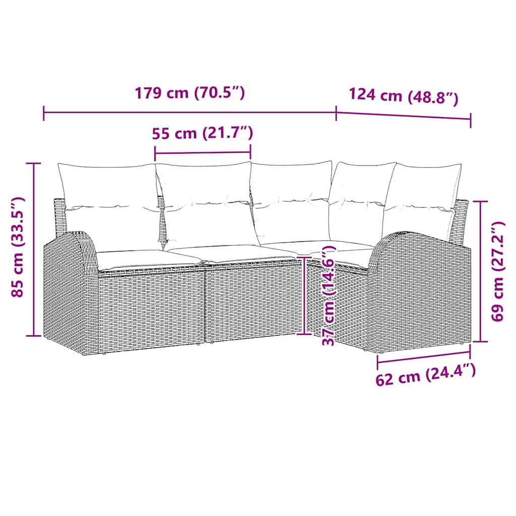 Gartensofa-set mit Kissen 4 pcs Schwarz und Weiß Poly-Rattan