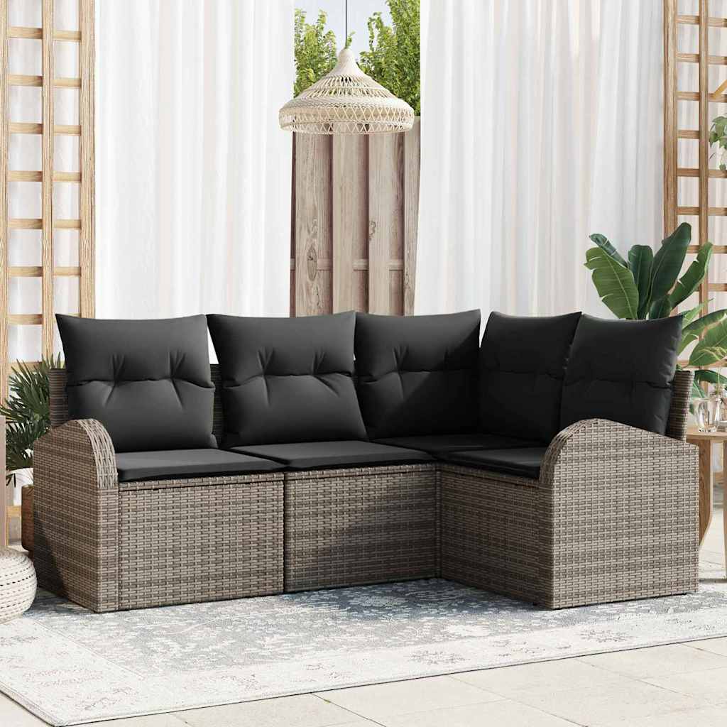 Gartensofa-set mit Kissen 4 pcs Schwarz und Weiß Poly-Rattan
