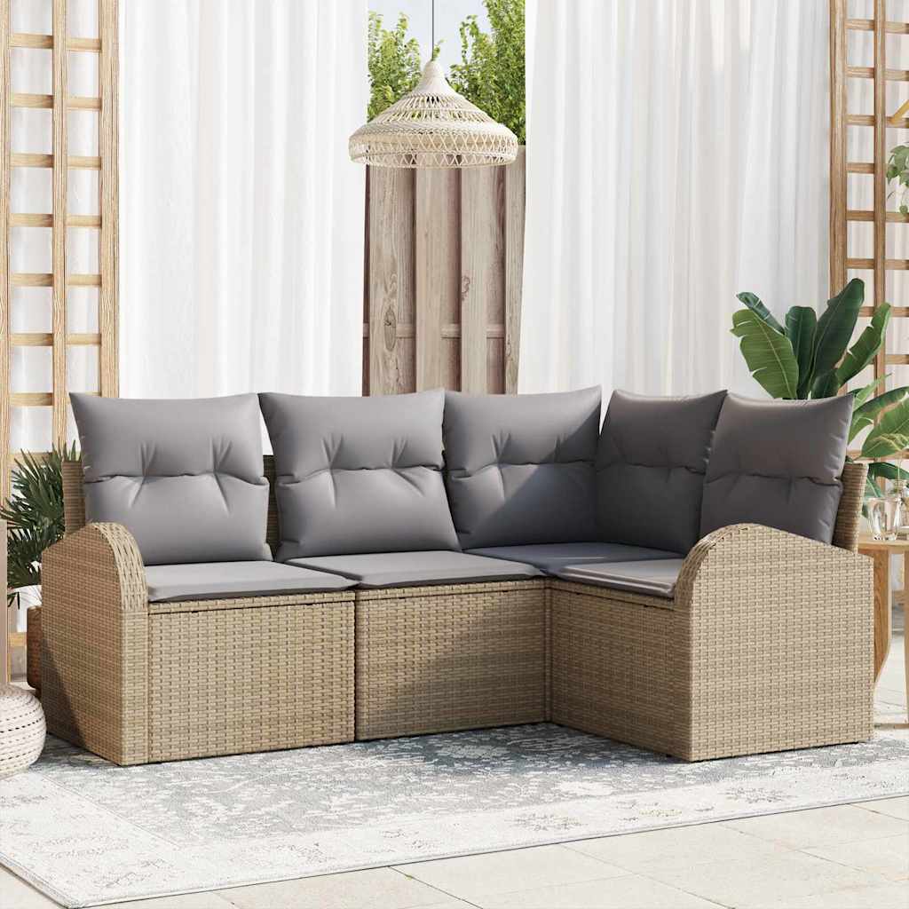 Gartensofa-set mit Kissen 4 pcs Schwarz und Weiß Poly-Rattan