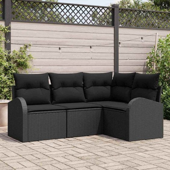 Gartensofa-set mit Kissen 4 pcs Schwarz und Weiß Poly-Rattan