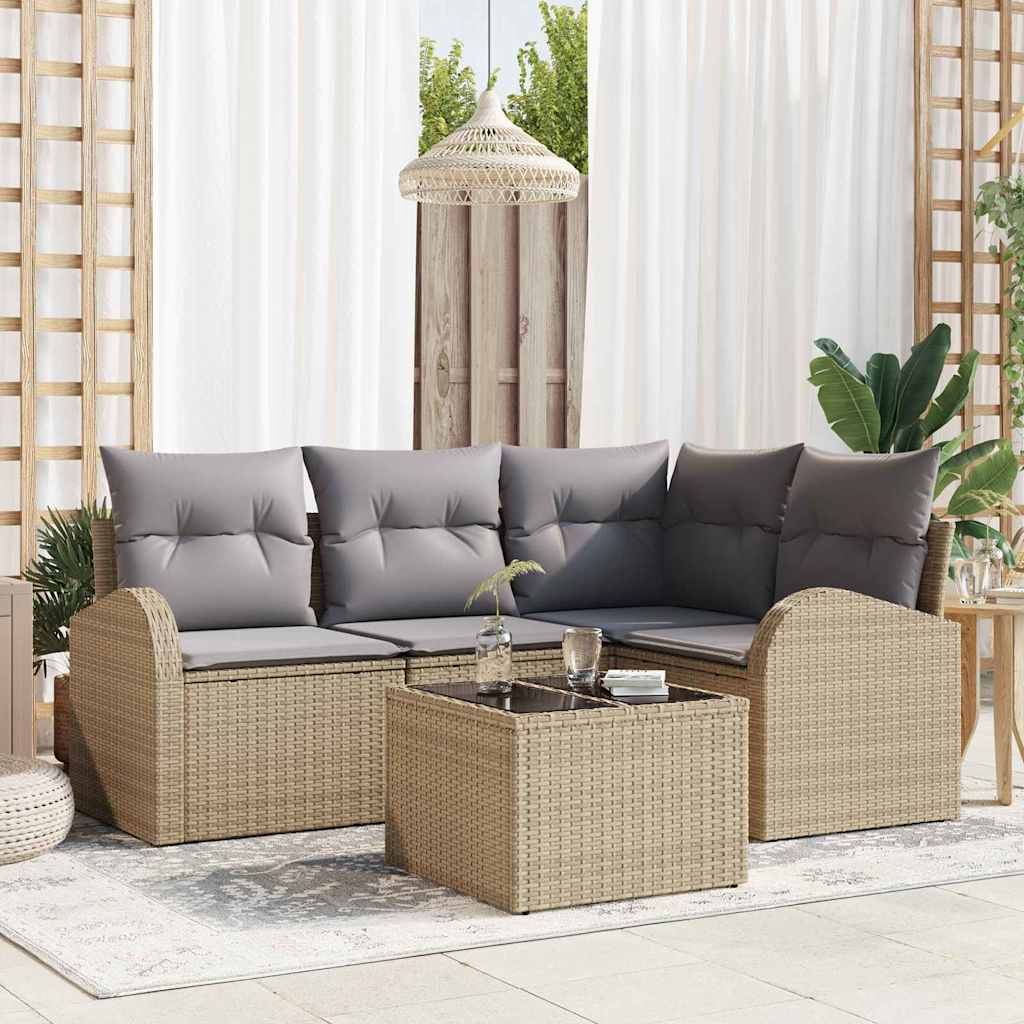 Gartensofa-set mit Kissen 4 pcs Schwarz und Weiß Poly-Rattan