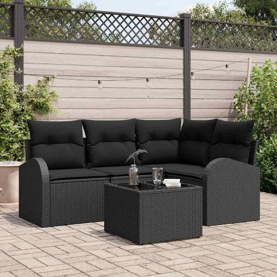 Gartensofa-set mit Kissen 4 pcs Schwarz und Weiß Poly-Rattan