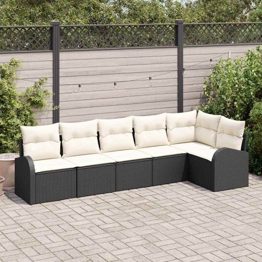 Gartensofa-set mit Kissen 6 pcs Schwarz und Weiß Poly-Rattan