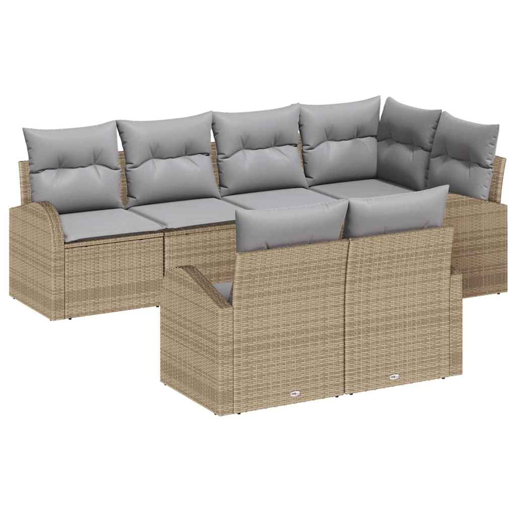 Gartensofa-set mit Kissen 7 pcs Schwarz und Weiß Poly-Rattan