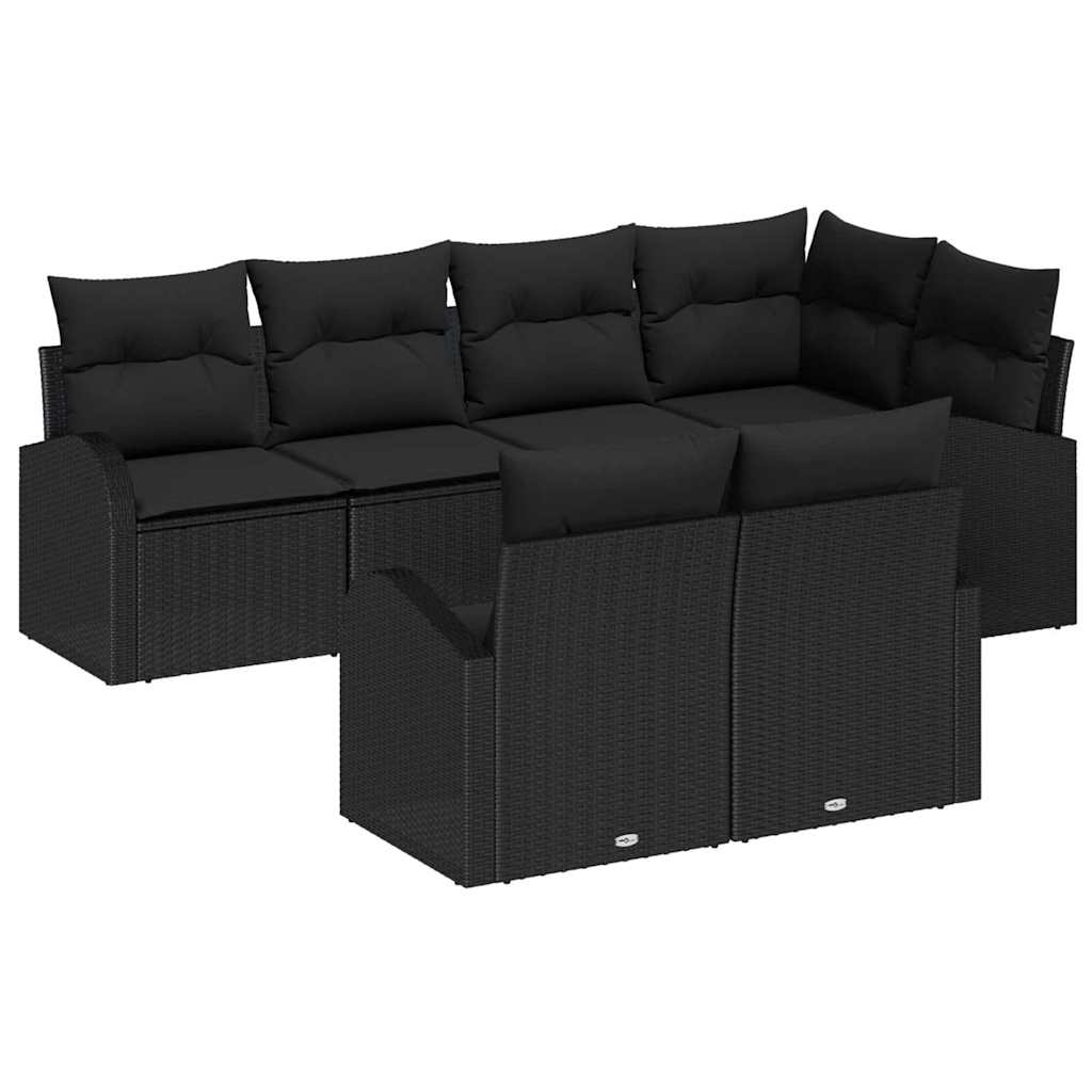 Gartensofa-set mit Kissen 7 pcs Schwarz und Weiß Poly-Rattan