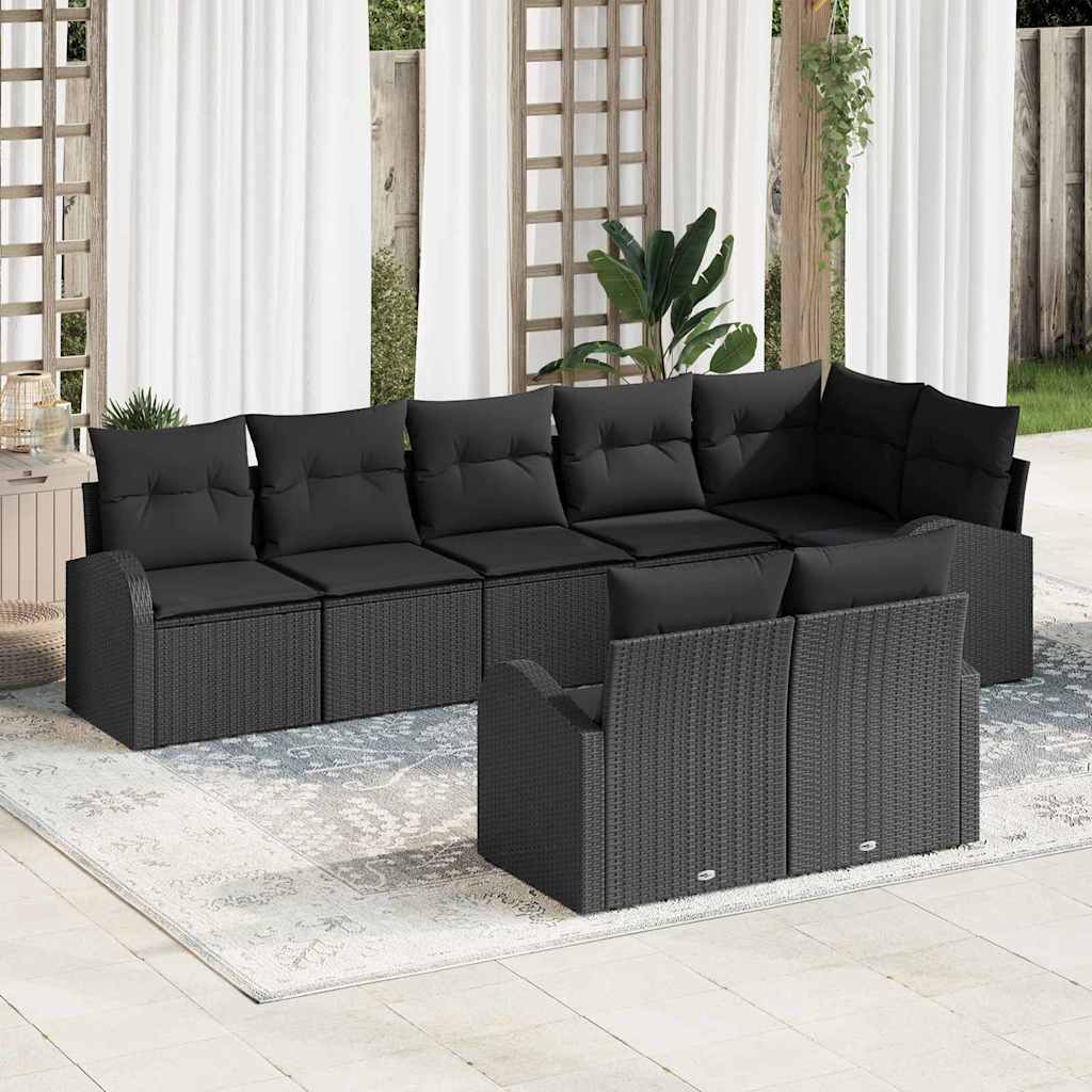 Gartensofa-set mit Kissen 8 pcs Schwarz und Weiß Poly-Rattan
