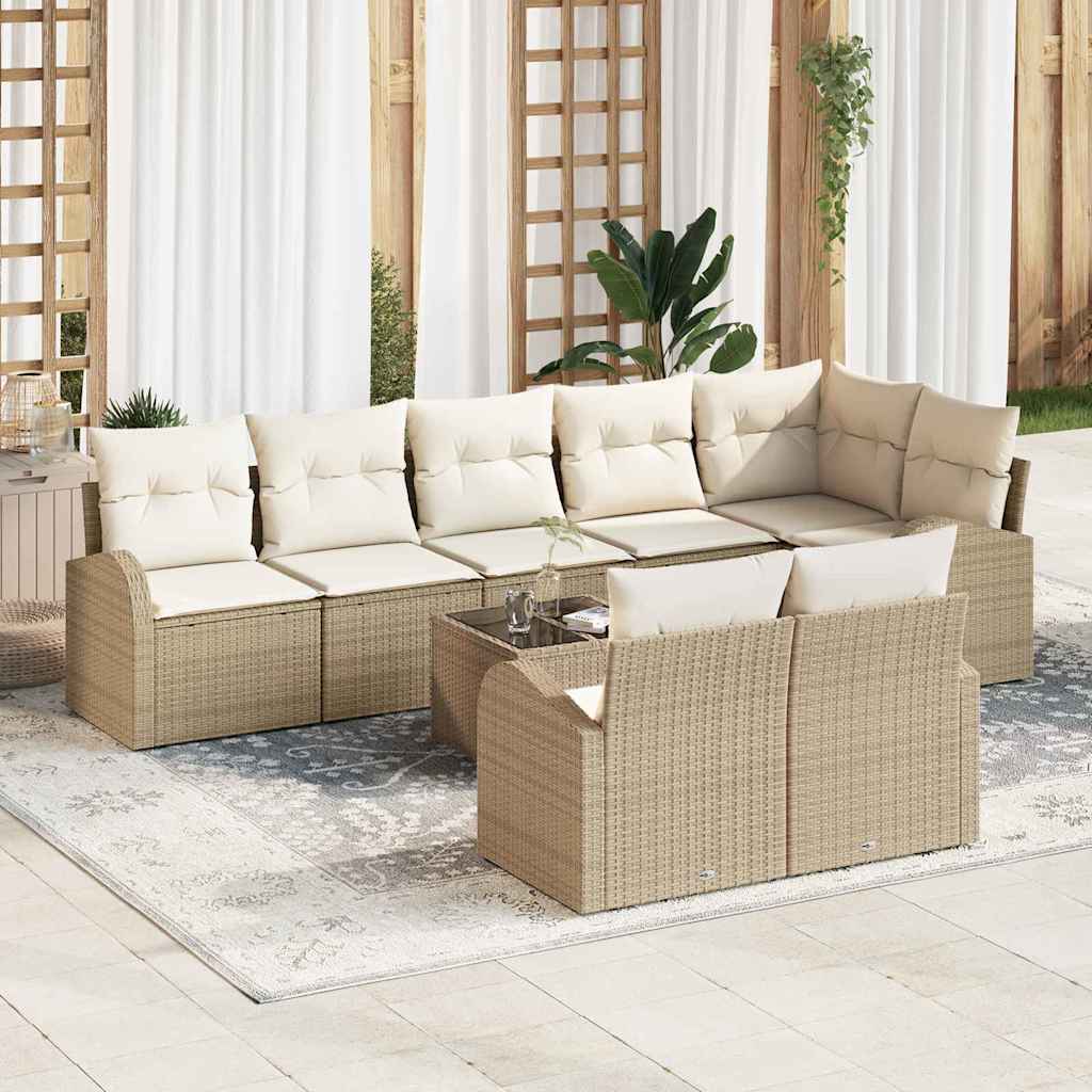 Gartensofa-set mit Kissen 8 pcs Schwarz und Weiß Poly-Rattan