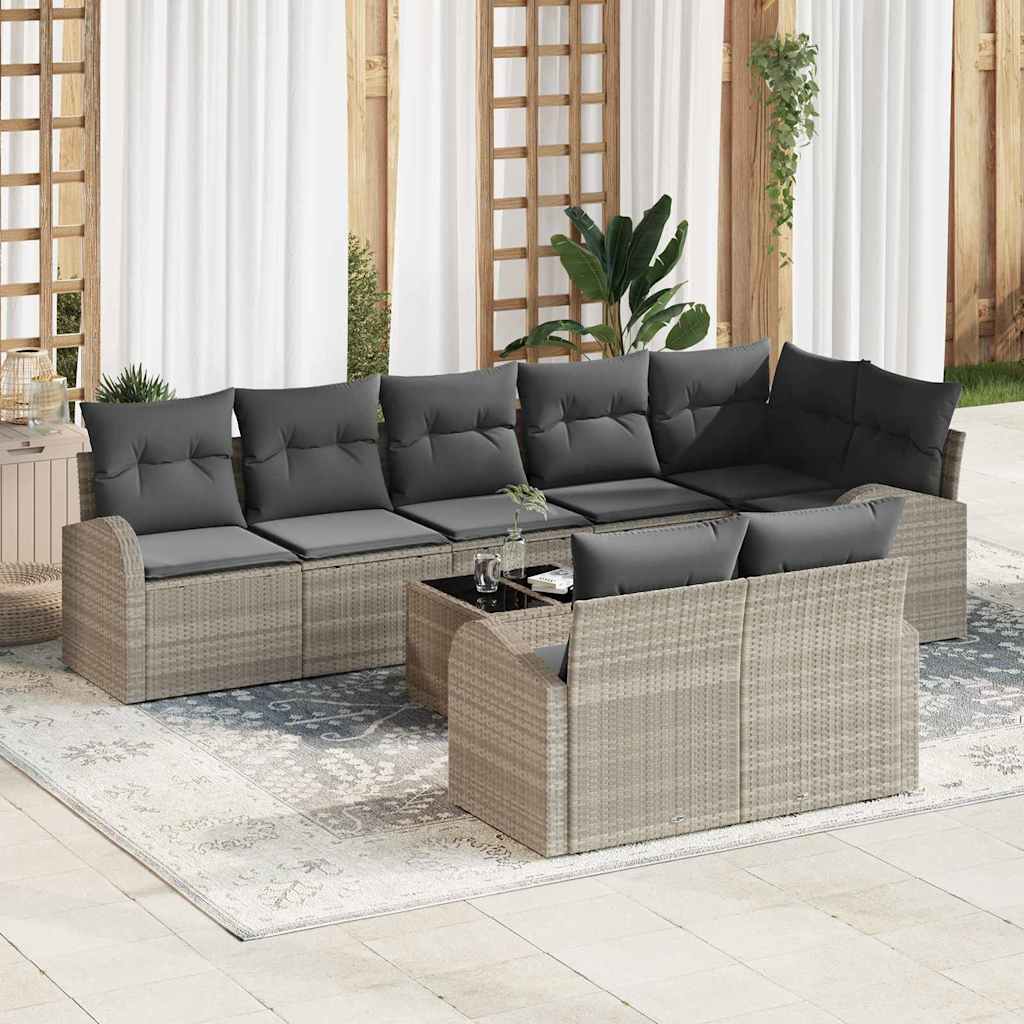 Gartensofa-set mit Kissen 8 pcs Schwarz und Weiß Poly-Rattan