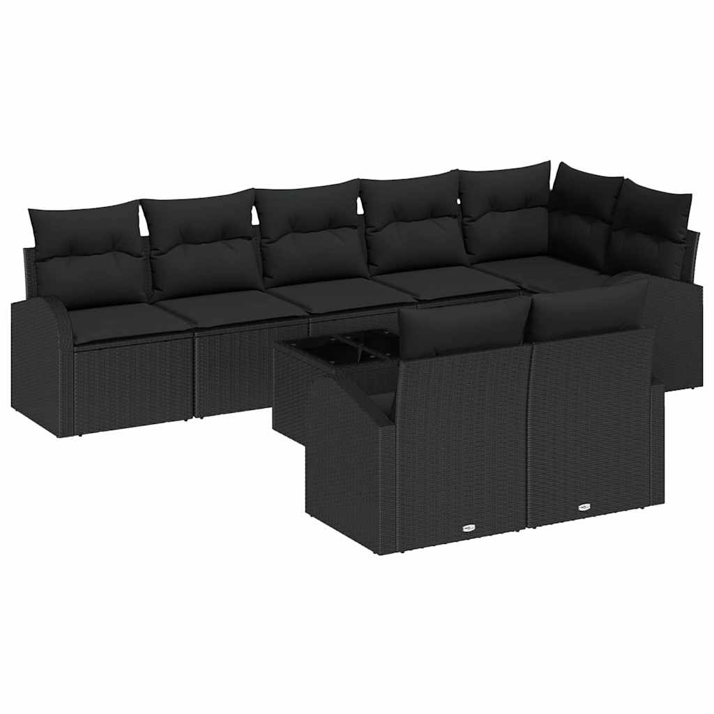 Gartensofa-set mit Kissen 8 pcs Schwarz und Weiß Poly-Rattan