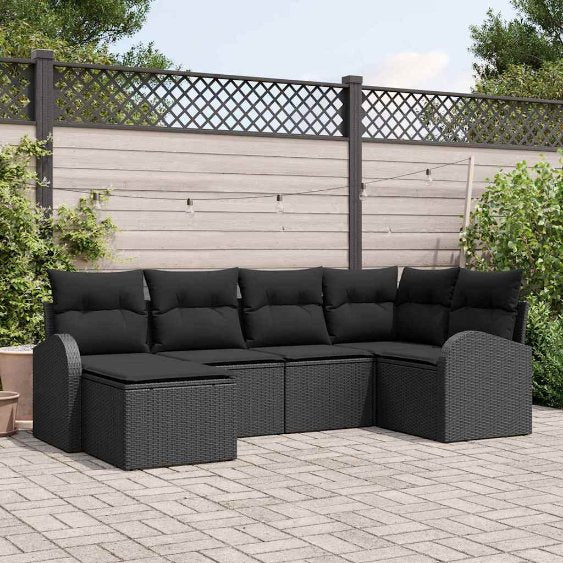 Sofa Set mit Kissen 6 pcs Schwarz und Weiß Poly-Rattan