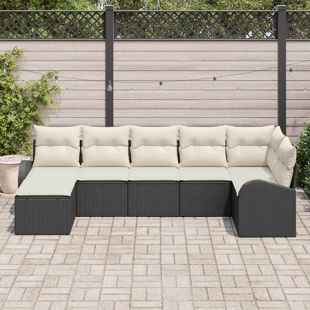 Garten-Sofa-Set 7 pcs Schwarz Poly Rattan