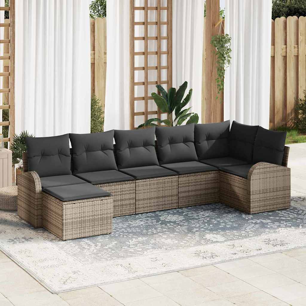 Garten-Sofa-Set 7 pcs Schwarz Poly Rattan