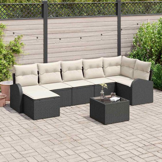 Garten-Sofa-Set 7 pcs Schwarz Poly Rattan
