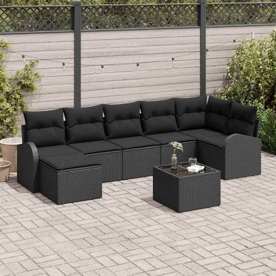 Garten-Sofa-Set 7 pcs Schwarz Poly Rattan