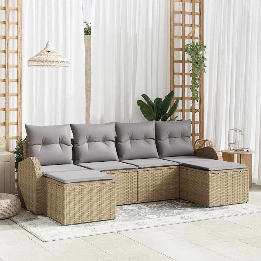 Sofa Set mit Kissen 6 pcs Schwarz und Weiß Poly-Rattan