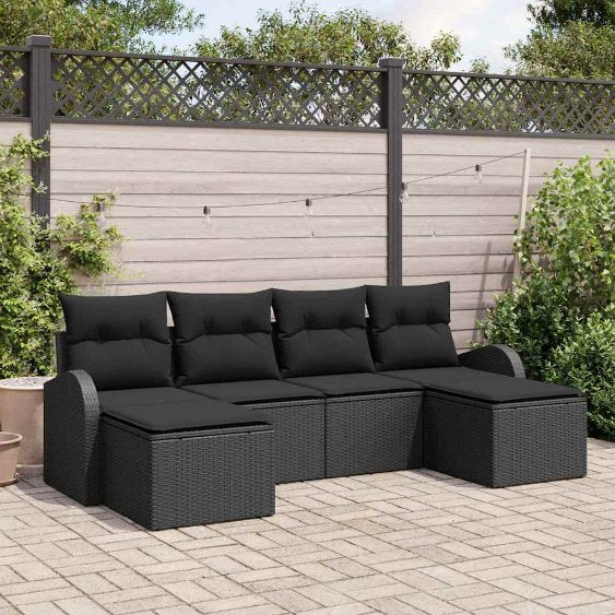 Sofa Set mit Kissen 6 pcs Schwarz und Weiß Poly-Rattan