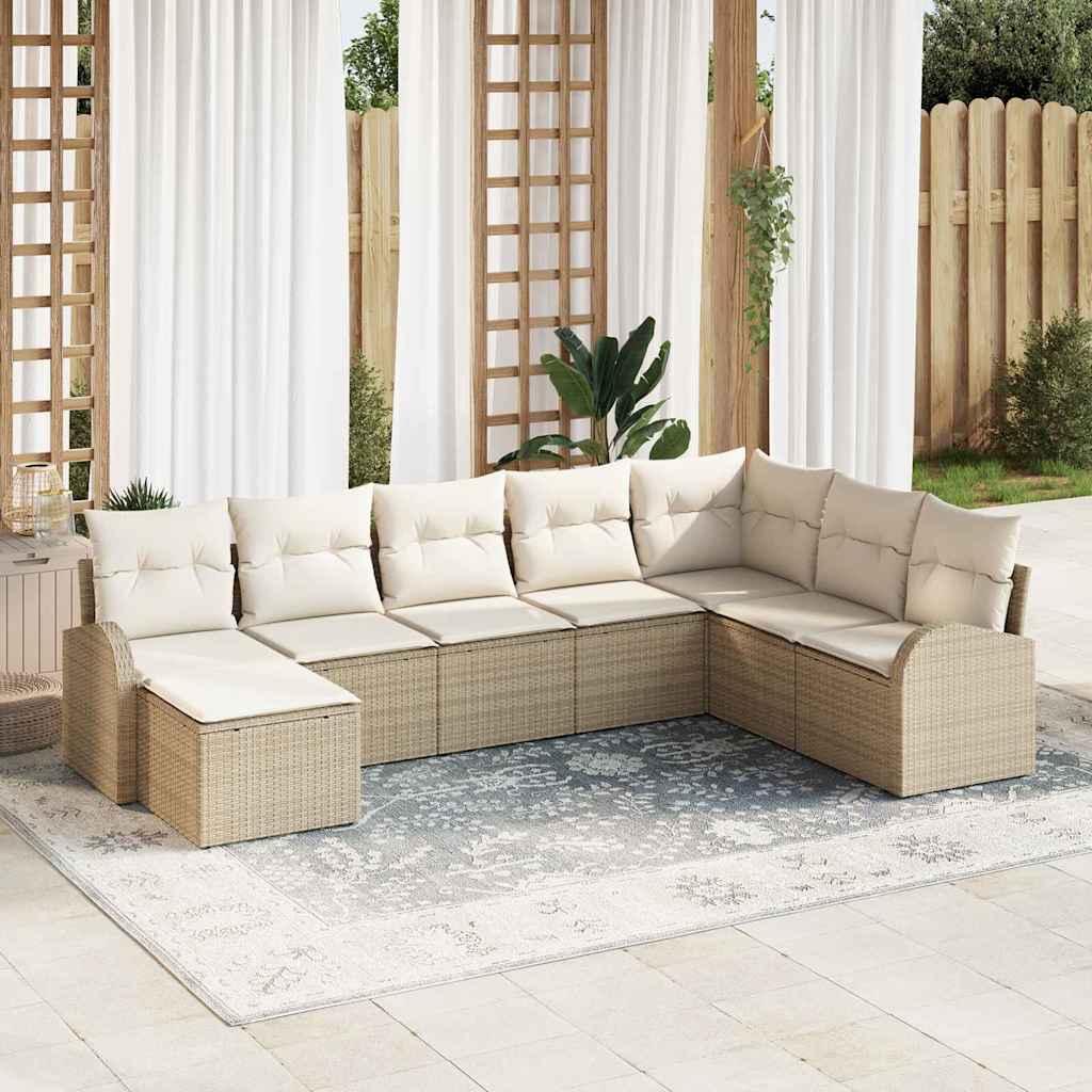 Sofa Set mit Kissen 8 pcs Schwarz und Weiß Poly-Rattan