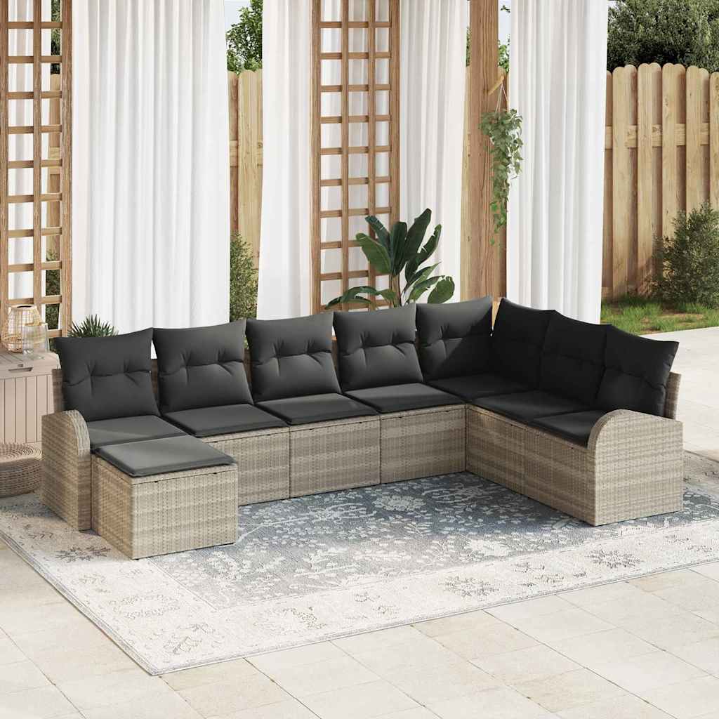 Sofa Set mit Kissen 8 pcs Schwarz und Weiß Poly-Rattan