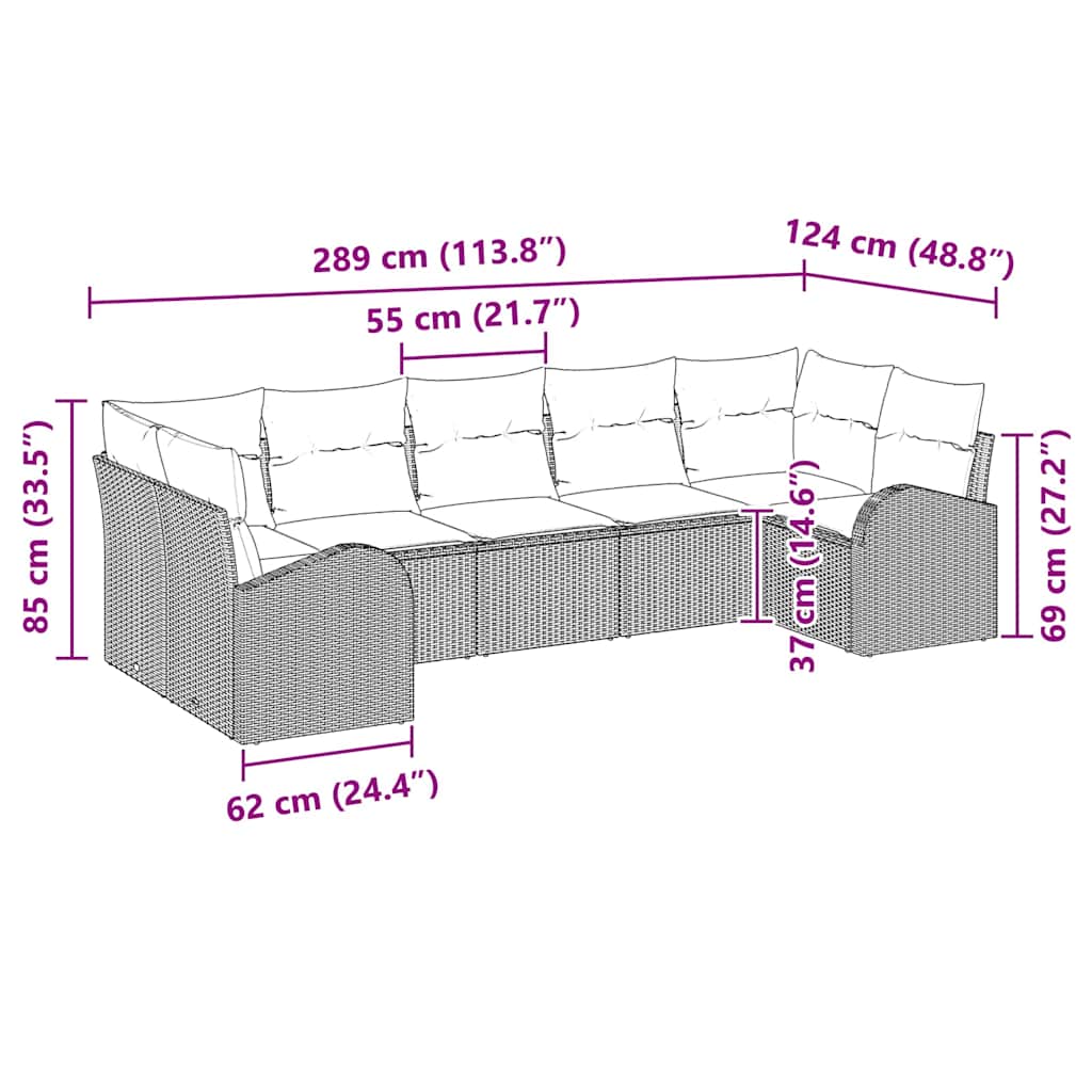 Gartensofa-set mit Kissen 7 pcs Schwarz und Weiß Poly-Rattan