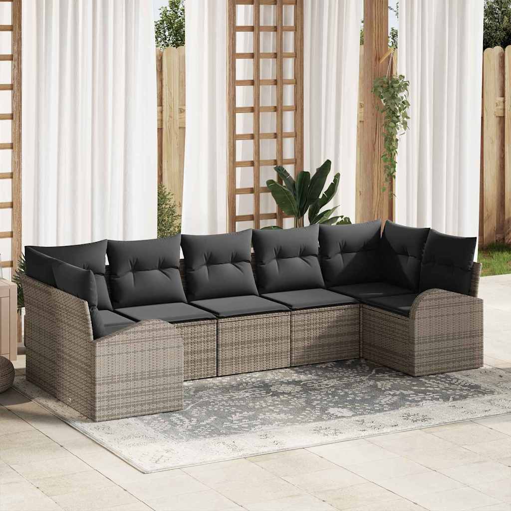 Gartensofa-set mit Kissen 7 pcs Schwarz und Weiß Poly-Rattan