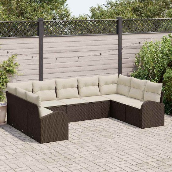 Garten-Sofa-Set mit Kissen 9 pcs Schwarz und Weiß Poly Rattan