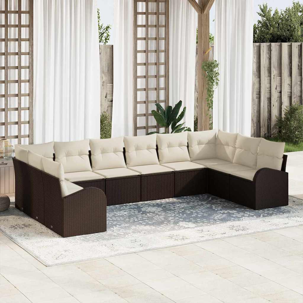 Gartensofa-set mit Kissen 10 pcs Schwarz und Weiß Poly-Rattan