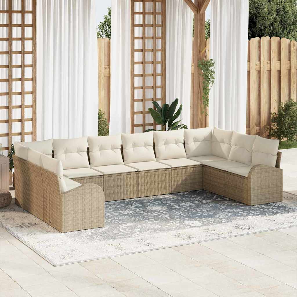 Gartensofa-set mit Kissen 10 pcs Schwarz und Weiß Poly-Rattan