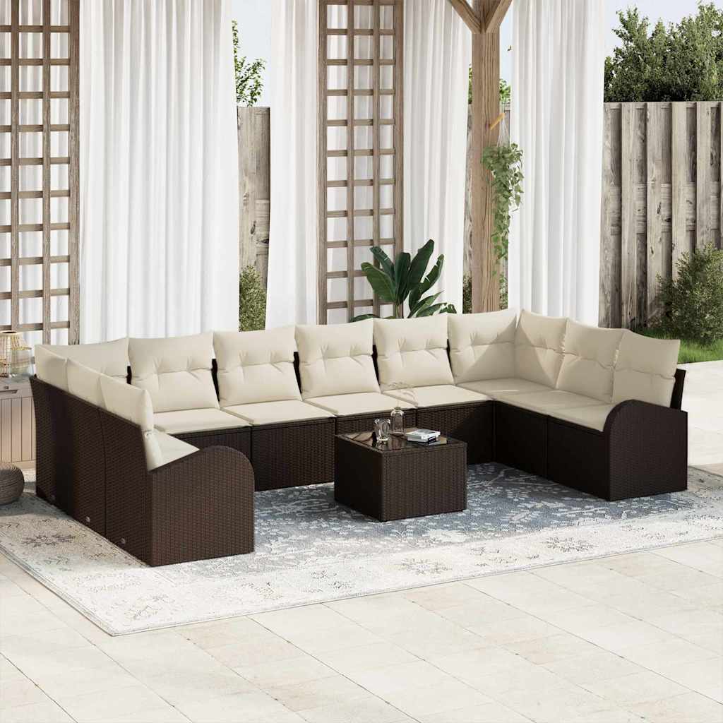 Gartensofa-set mit Kissen 10 pcs Schwarz und Weiß Poly-Rattan