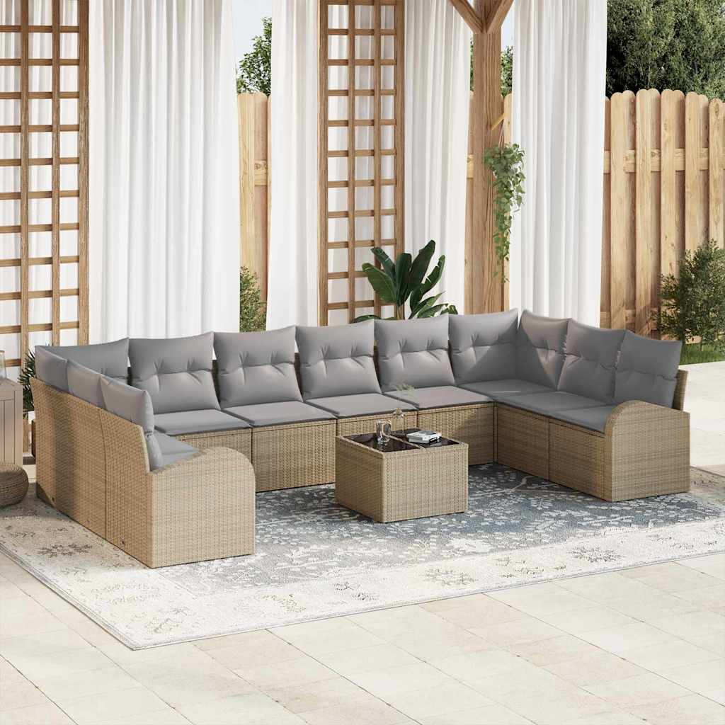 Gartensofa-set mit Kissen 10 pcs Schwarz und Weiß Poly-Rattan