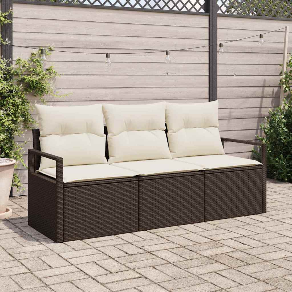 Gartensofa-set mit Kissen 3 pcs Schwarz und Weiß Poly-Rattan