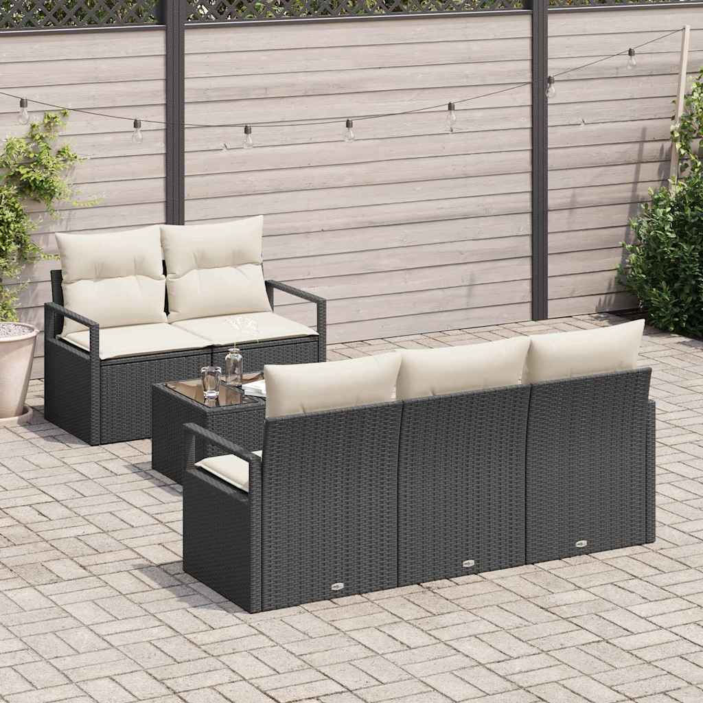 Gartensofa-set mit Kissen 6 pcs Schwarz und Creme Poly-Rattan