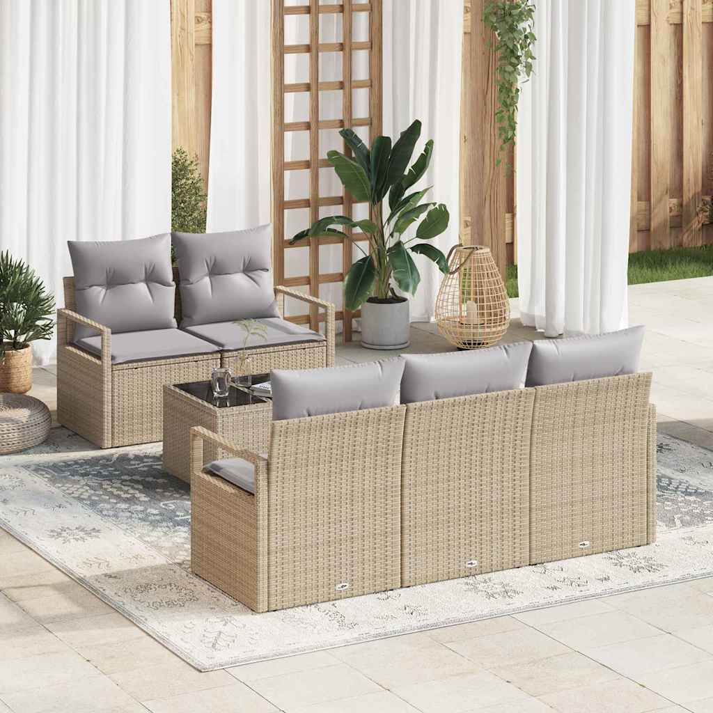 Gartensofa-set mit Kissen 6 pcs Schwarz und Creme Poly-Rattan