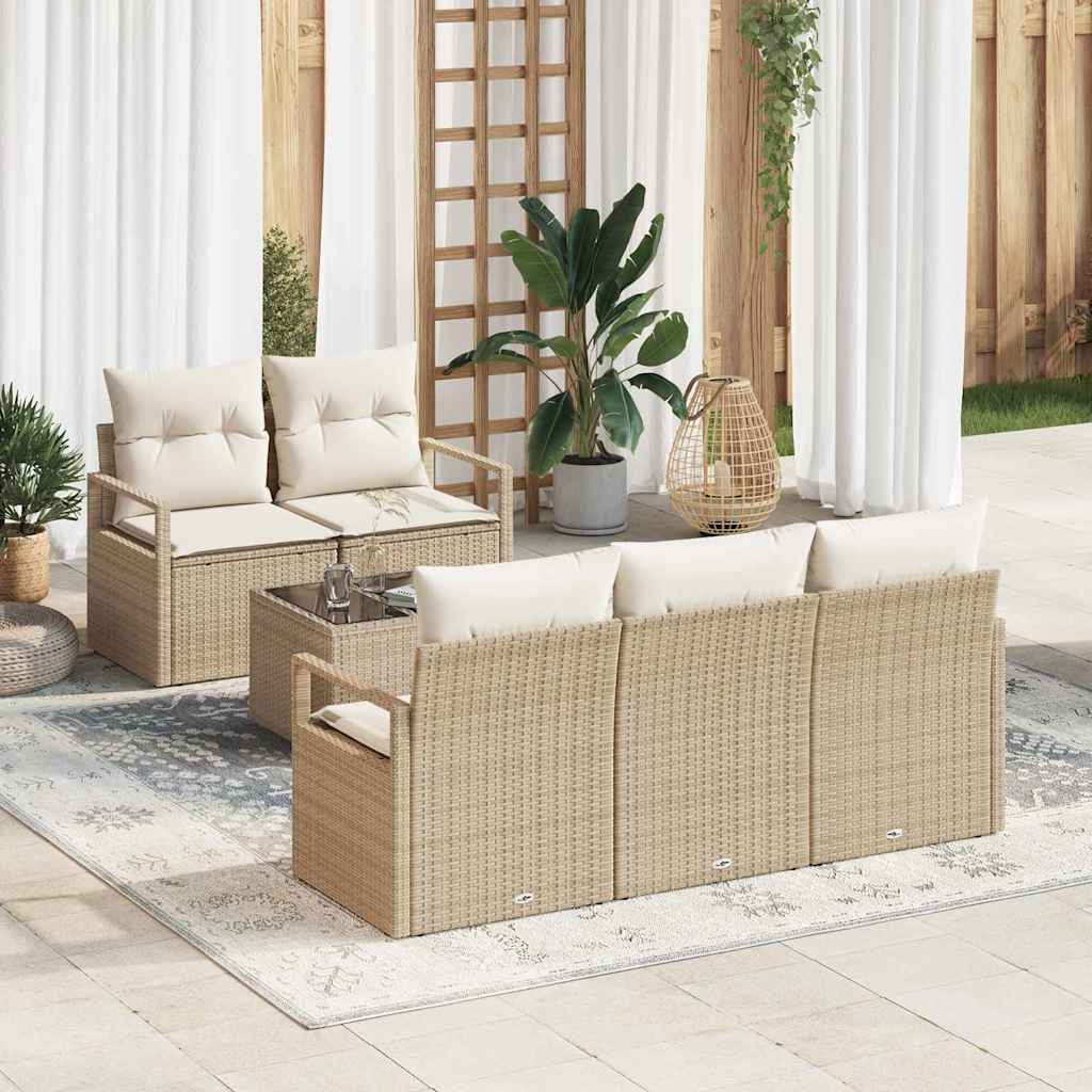 Gartensofa-set mit Kissen 6 pcs Schwarz und Creme Poly-Rattan