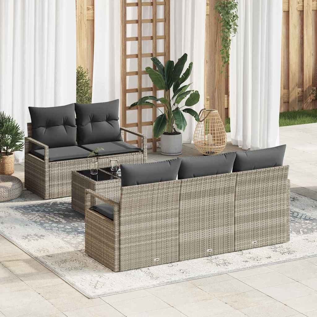 Gartensofa-set mit Kissen 6 pcs Schwarz und Creme Poly-Rattan