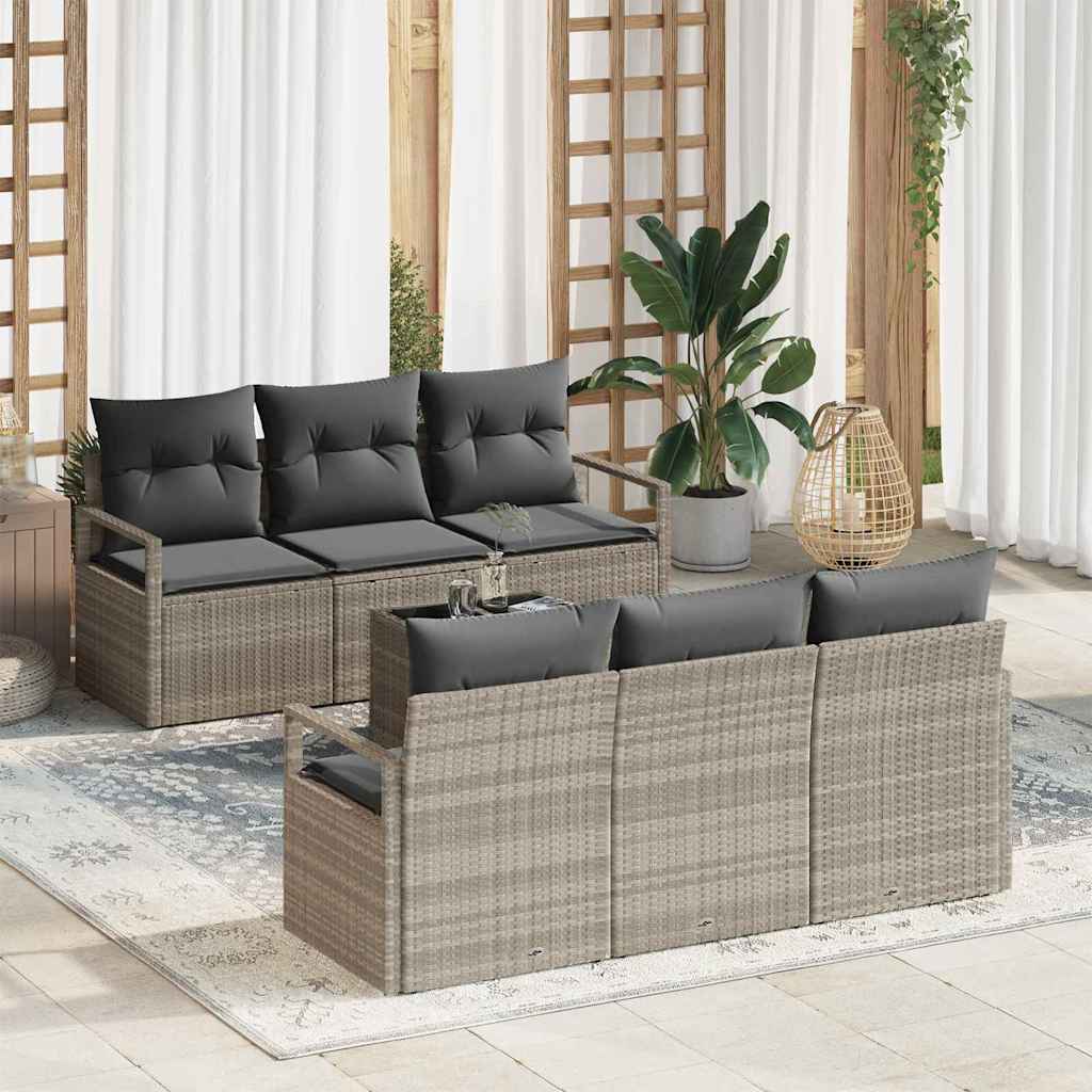 Gartensofa-set mit Kissen 7 pcs Schwarz und Creme Poly-Rattan