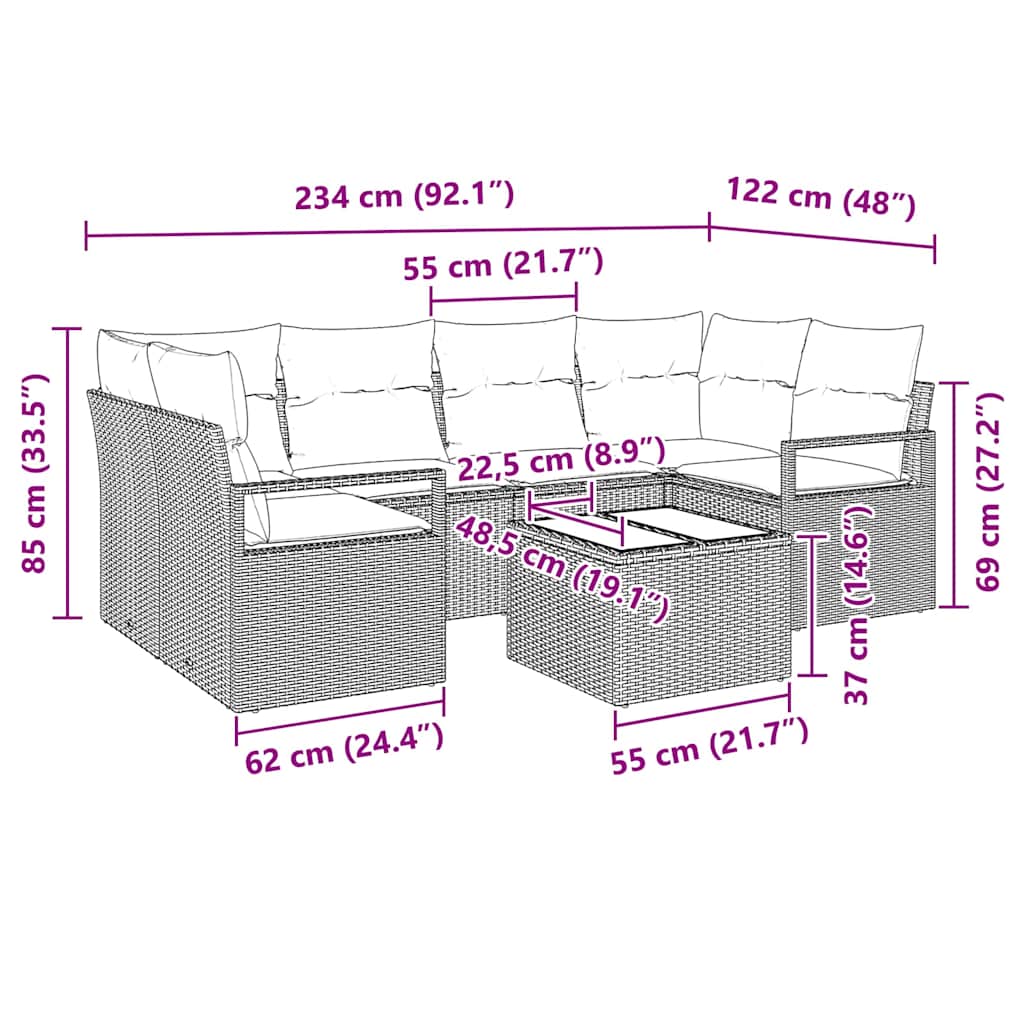 Garten-Sofa-Set mit Kissen mit Speicher 7 pcs Schwarz und Creme