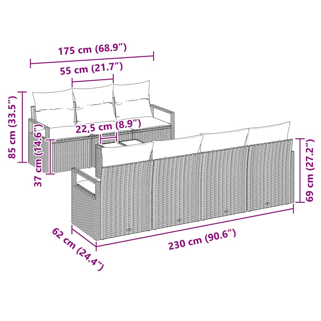 Garten-Sofa-Set mit Kissen mit Speicher 8 pcs Schwarz und Creme
