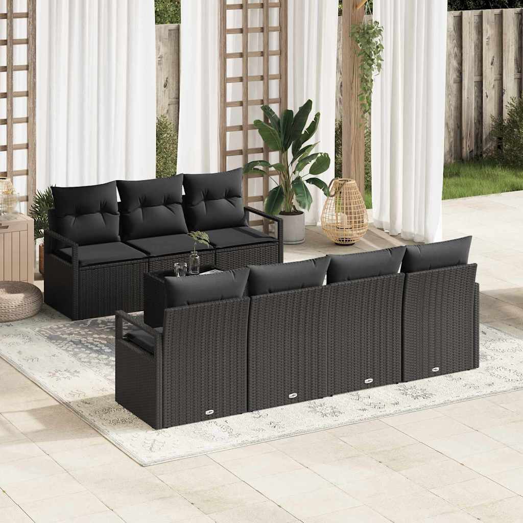 Garten-Sofa-Set mit Kissen mit Speicher 8 pcs Schwarz und Creme