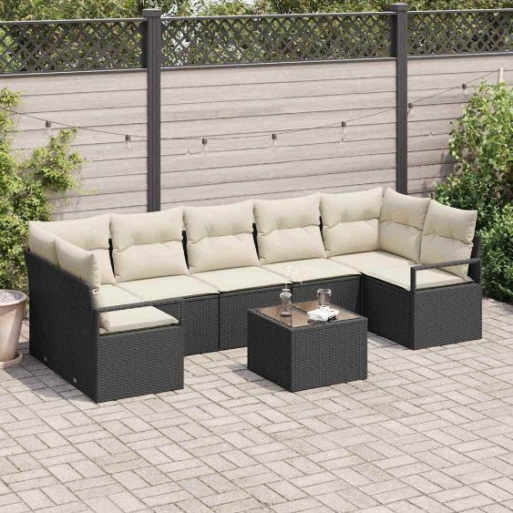 Garten-Sofa-Set mit Kissen mit Speicher 8 pcs Schwarz und Creme
