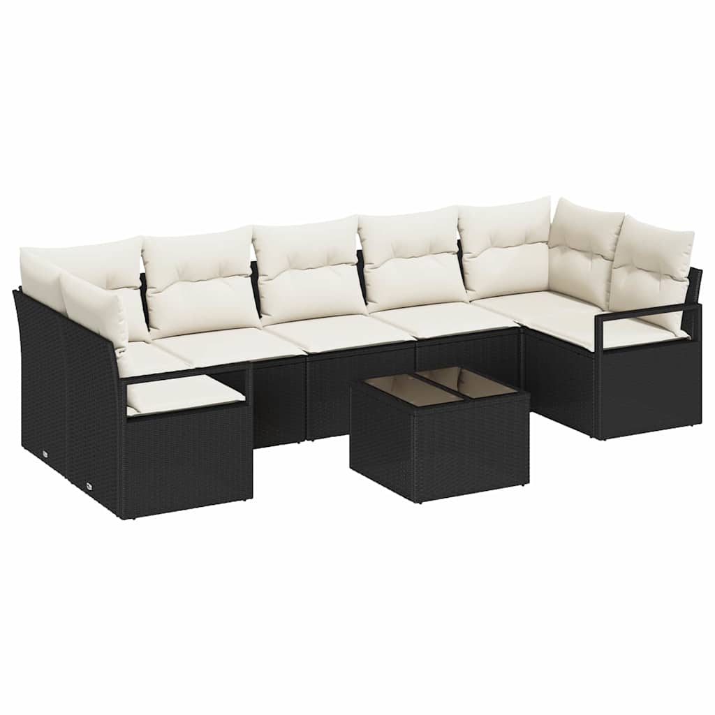 Garten-Sofa-Set mit Kissen mit Speicher 8 pcs Schwarz und Creme