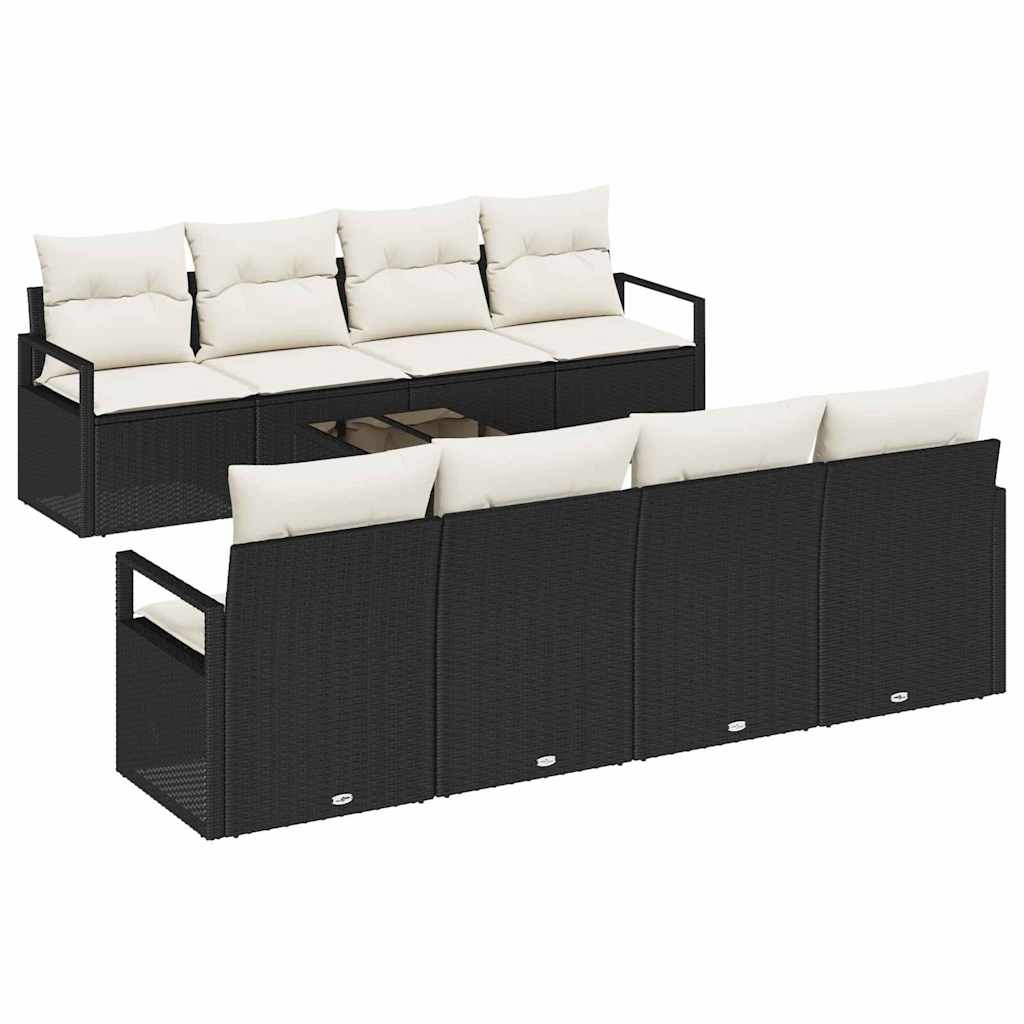 Sofa Set mit Kissen 9 pcs Schwarz und Creme Poly-Rattan