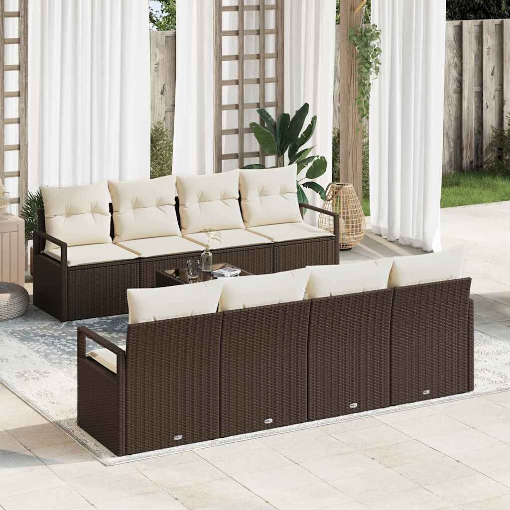 Sofa Set mit Kissen 9 pcs Schwarz und Creme Poly-Rattan
