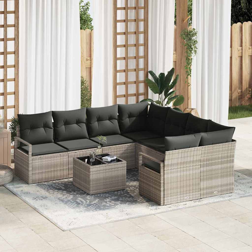Sofa Set mit Kissen 9 pcs Schwarz und Creme Poly-Rattan