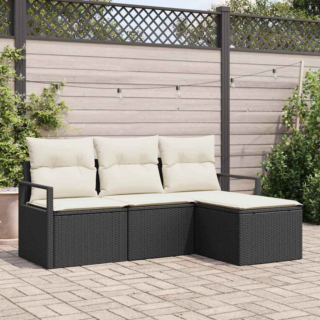 Garten-Sofa-Set mit Kissen mit Speicher 4 pcs Schwarz und Creme